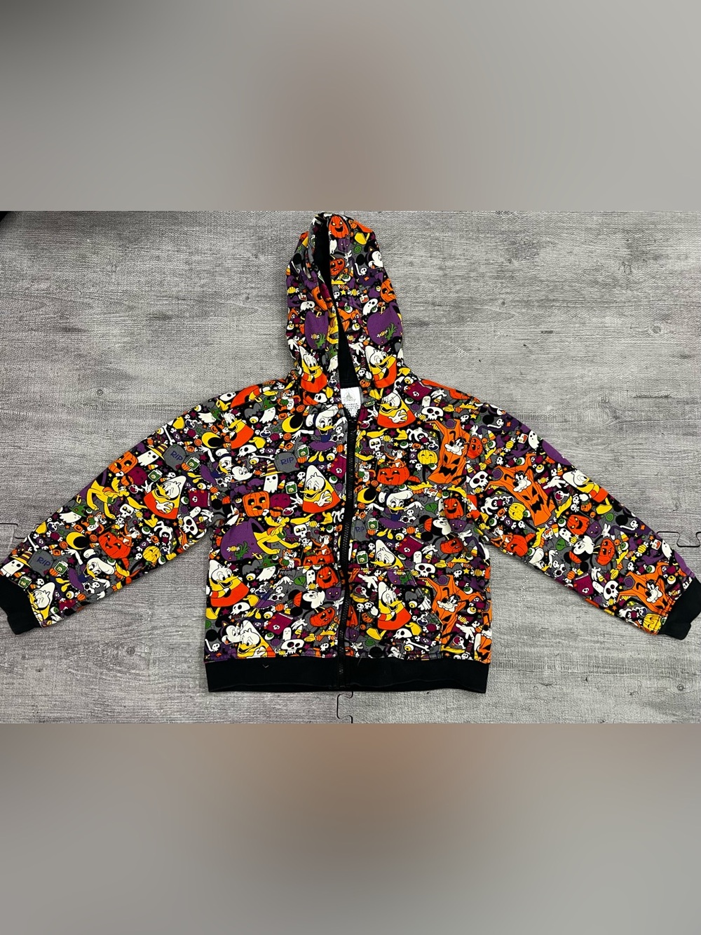 Disney Kids M Full Zip Hoodie Fleece Halloween Graphic Donald Daisy Goofy Pluto